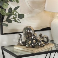 7" Silver Ceramic Octopus Figurine