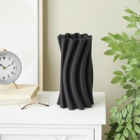 12" Black Curved Ribbed Ceramic Vase