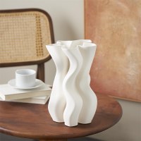 13" White Curvy Ceramic Vase