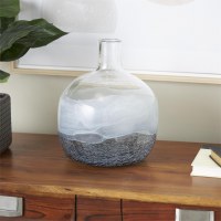 11" White and Dark Blue Crackle Glass Vase