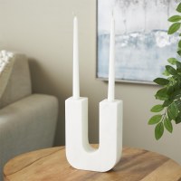 8" White Marble "U" Shaped Double Taper Candleholder