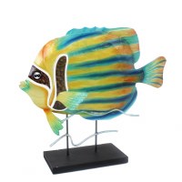 7" Yellow and Blue Capiz Angelfish on a Stand Coastal Statue