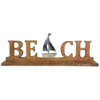 22" Brown and Silver "Beach" With a Sailboat Sign