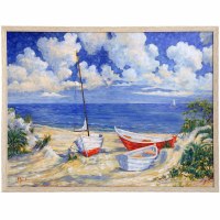 39" x 51" Three Boats on the Beach Gel Textured Framed Coastal Print