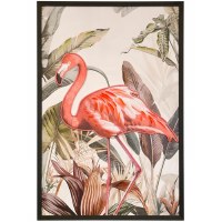 49" x 33" LED Flamingo in Tropical Leaves Framed Canvas