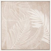 30" Sq Beige Tropical Leaves 1 Framed Coastal Canvas