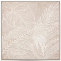 30" Sq Beige Tropical Leaves 2 Framed Coastal Canvas