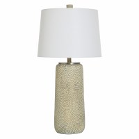 32" Beige and Gold Textured Table Lamp