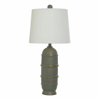 30" Green and Distressed Gold Column Table Lamp