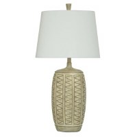 33" Beige and Gold Zig Zag Pattern Table Lamp