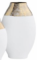 17" White and Gold Rim Flat Ceramic Vase