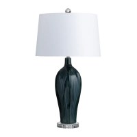 31" Dark Blue Ribbed Table Lamp With a Clear Base