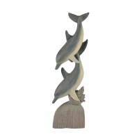 40" Two Wood Dolphins Diving Coastal Statue