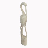 24" Distressed White Coastal Wood Heron Statue