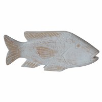 9" x 20" Distressed White Fish Coastal Wood Wall Art Plaque