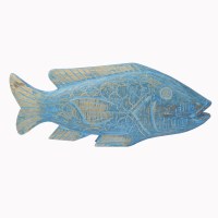 9" x 20" Distressed Blue Fish Coastal Wood Wall Art Plaque