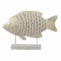 26" Distressed White Coastal Mosaic Metal Fish Statue