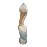 40" Light Blue and Distressed Wood Pelican Statue