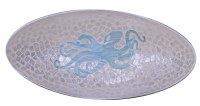 18" Oval Mosaic Octopus Coastal Capiz Decorative Dish