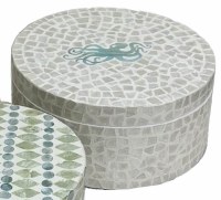 Medium Round Mosaic Coastal Capiz Box