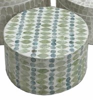 Small Round Mosaic Coastal Capiz Box