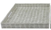 15" Square White Coastal Mosaic Capiz Tray