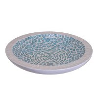 20" Round Blue and White Mosaic Fish Coastal Capiz Decorative Bowl