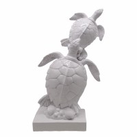 20" White Polyresin Sea Turtle With Baby Coastal Statue