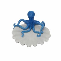 10" Dark Blue and White Coastal Decorative Polyresin Octopus Bowl