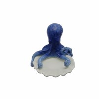 5" Dark Blue and White Coastal Decorative Polyresin Octopus Dish