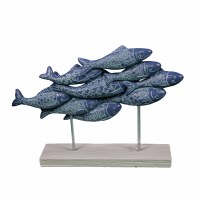 15" Navy Fish With Carved Abstract Patterns Polyresin Statue