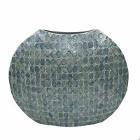 19" Blue Mosaic Dots Capiz Vase