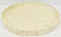 20" Round White Dots Capiz Tray