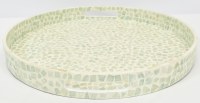 18" Round Green Squares Capiz Decorative Tray