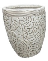 22" Distressed White Carved Palm Fronds Polyresin Pot