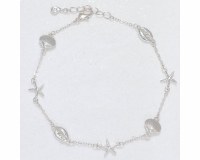 Silver Toned Starfish and Seashells Anklet