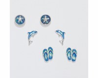 Set of Three Silver Toned and Blue Flip Flops, Dolphin, and Sand Dollar Earrings