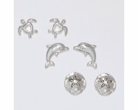 Set of Three Silver Toned Sea Turtle, Dolphin, and Sand Dollar Earrings