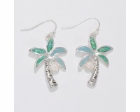 Silver Toned and Aqua Palm Tree Earrings