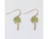 Gold Toned and Green Bling Palm Tree Earrings