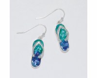 Silver Toned and Aqua Flip Flop Earrings