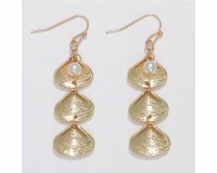 Gold Toned Triple Seashells With Pearls Earrings