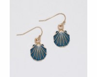 Gold Toned and Blue Scallop Shell Earrings