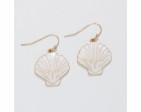 Gold Toned and White Enamel Scallop Shell Earrings