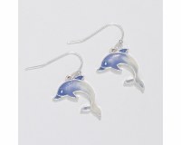 Silver Toned and Blue Dolphin Earrings