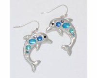 Silver Toned and Blue Dolphin Earrings