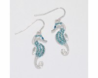 Silver Toned and Aqua Seahorse Bling Earrings