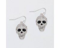 Silver Toned Bling Skull Earrings