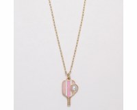 Gold Toned and Pink Pickleball Paddle and Ball Necklace