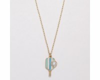 Gold Toned and Aqua Pickleball Paddle and Ball Necklace